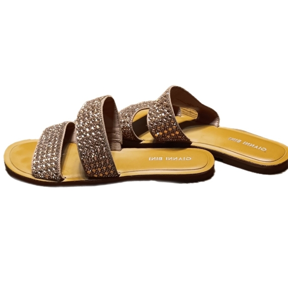 Gianni Bini Flat Slide Sandals Tan & Pink w/ Chic Bling Straps Women 6.5 Glamour - Picture 2 of 5